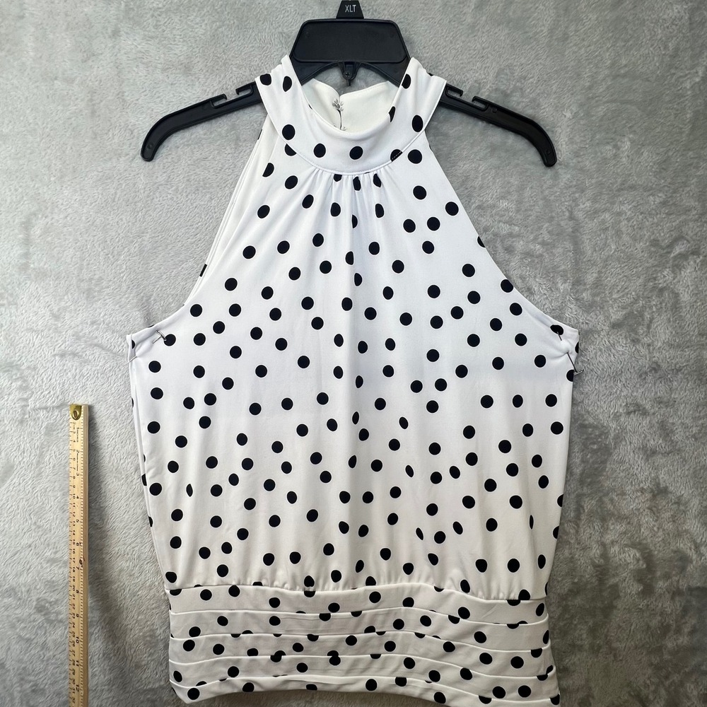 White House Black Market White Polka Dot Halter Neck Blouse